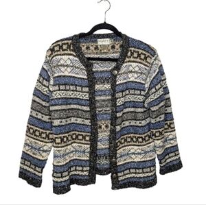 Vintage Weekend Edition Medium Striped Pattern Knit Button Up Cardigan 90s